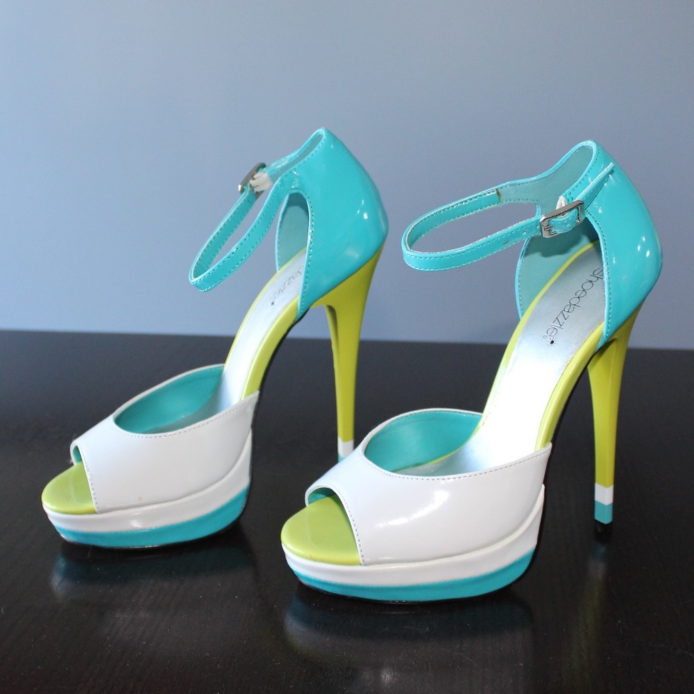 Turquoise, White and Lime Pumps